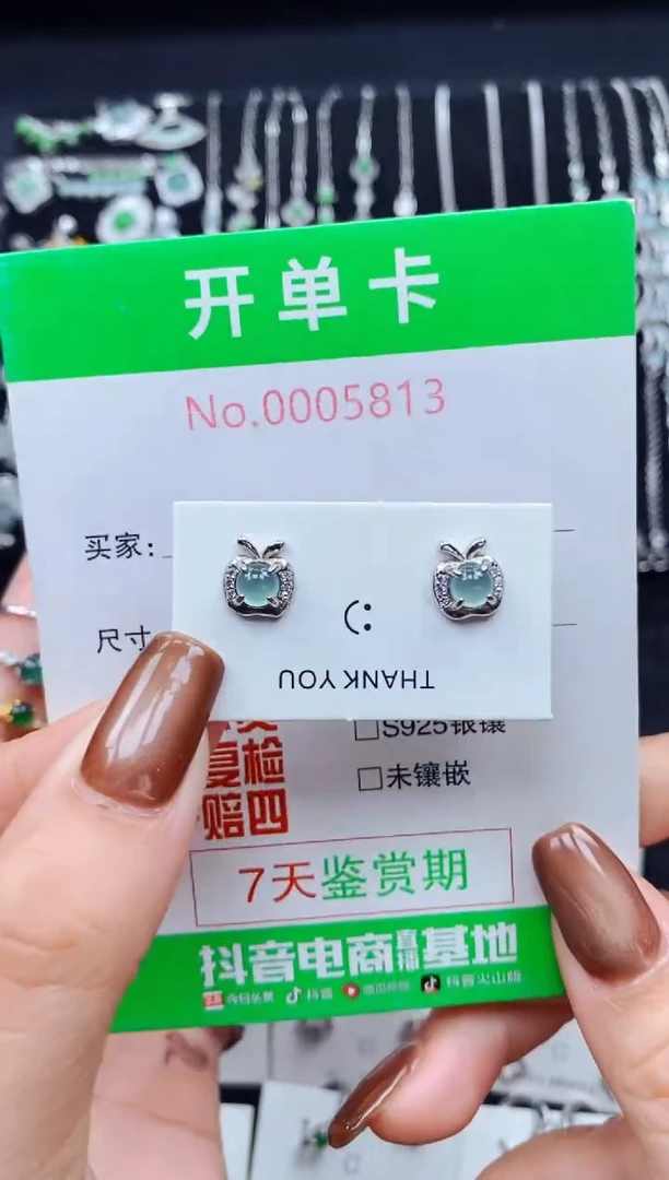 银S925镶嵌翡翠耳饰5813