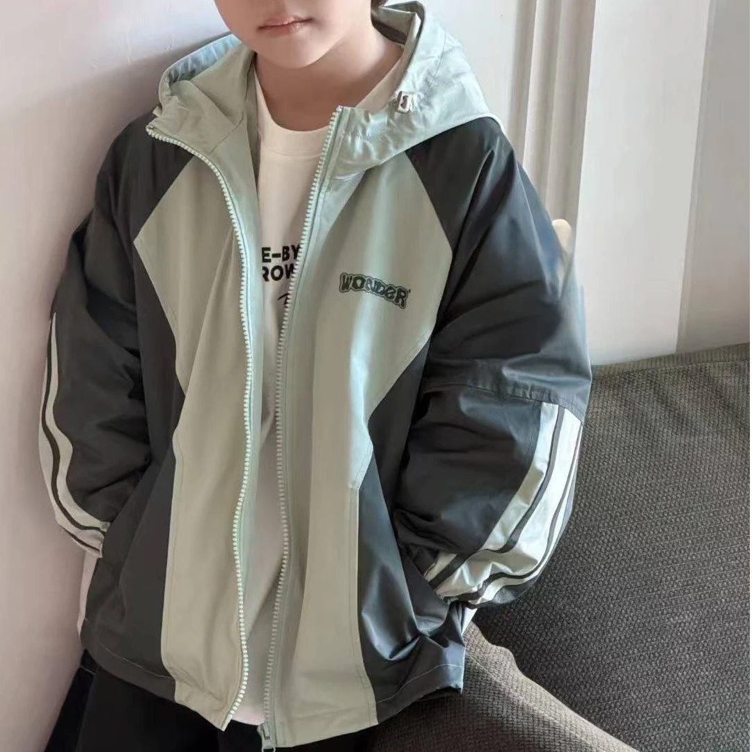 【11190】 中大童冲锋衣外套 休闲连帽宽松潮流帅气拼接韩版春秋季