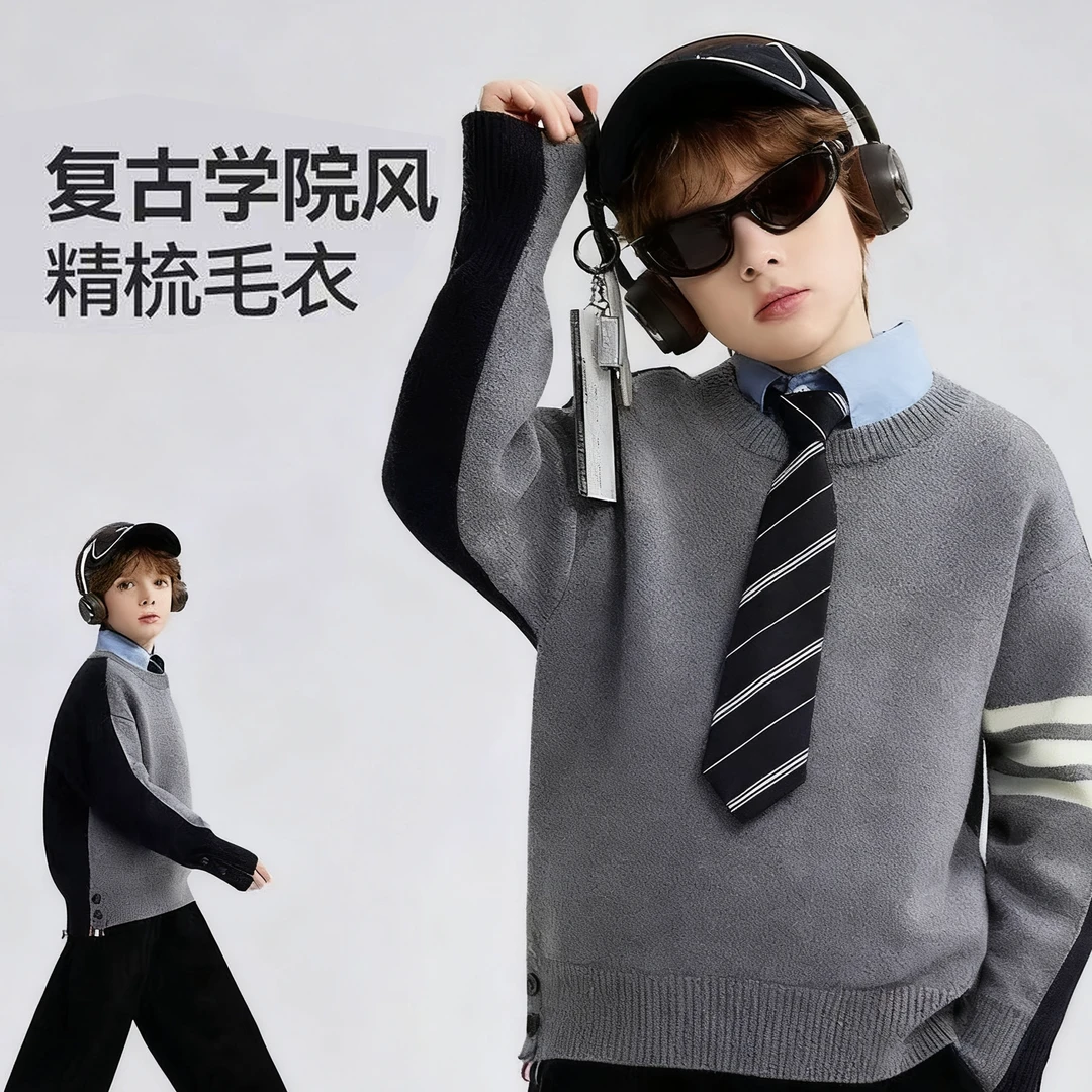 儿童毛衣2025秋季新款男童复古学院风上衣柔软长袖休闲百搭毛衣