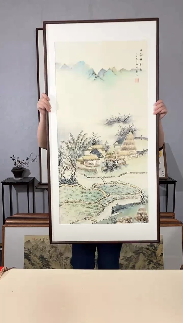 国画手绘*田舍雅会图*62*122cm带框发货