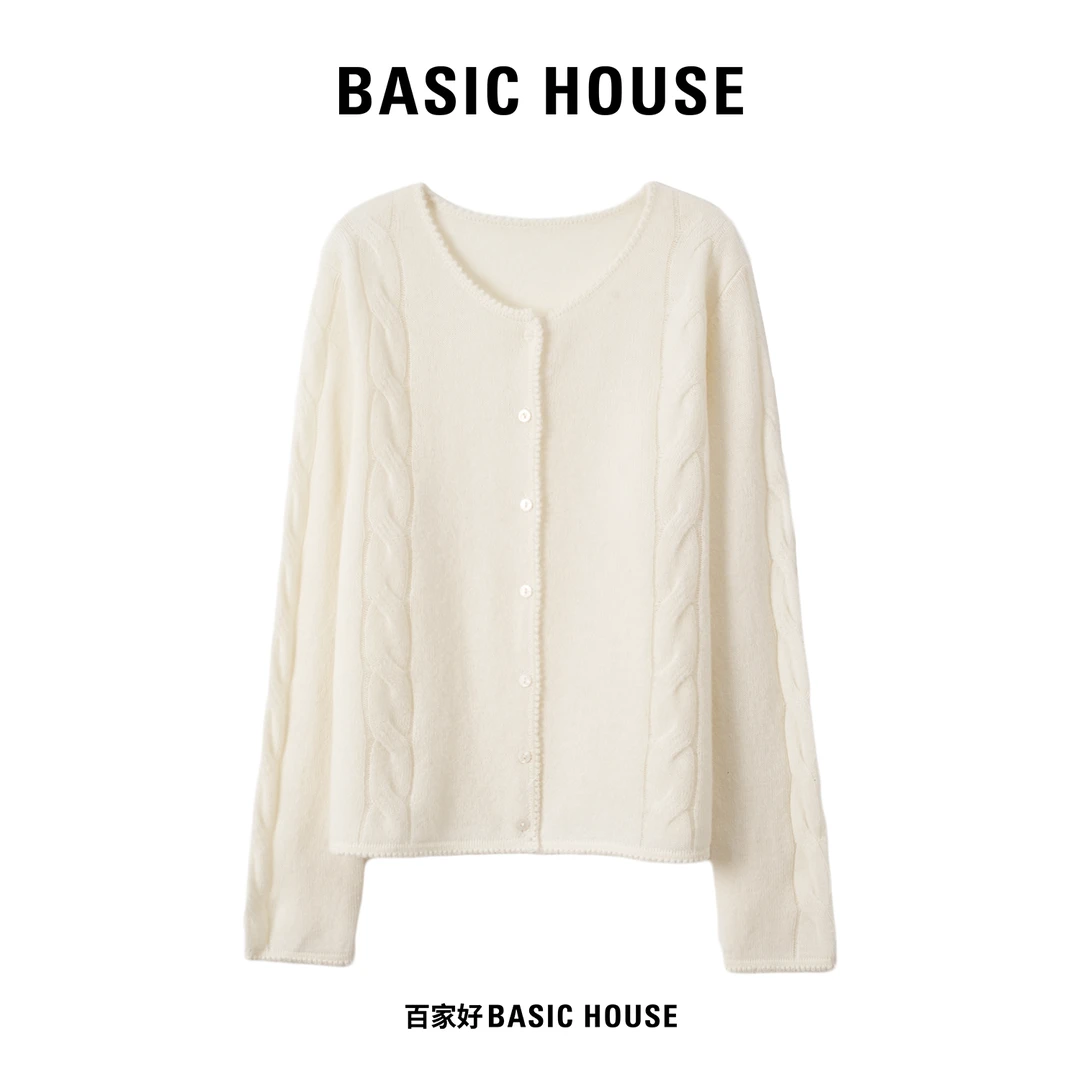 Basic House/百家好2025年秋纯色气质百搭麻花时尚针织衫P192 MM