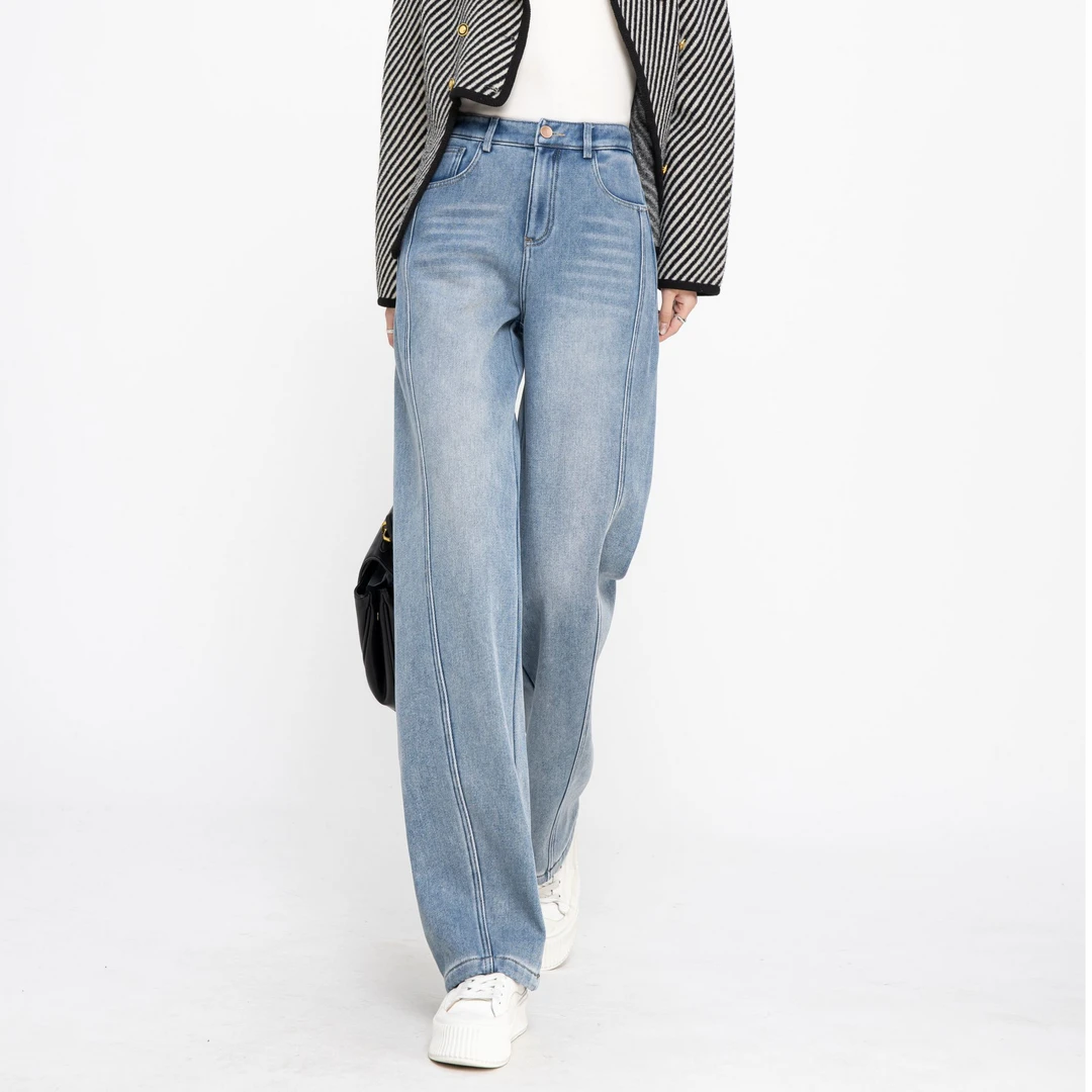 【T.L情画-新月】宽松高腰显瘦百搭新款浅蓝爆款弯刀牛仔裤6673