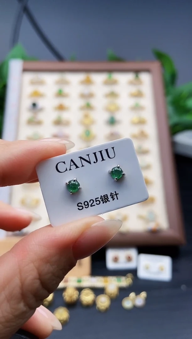 银S925镶嵌翡翠耳饰12