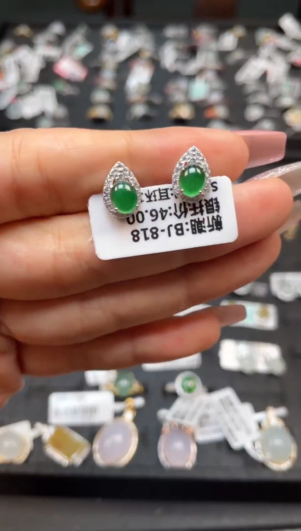 银S925镶嵌戒指翡翠天然翡翠A货1