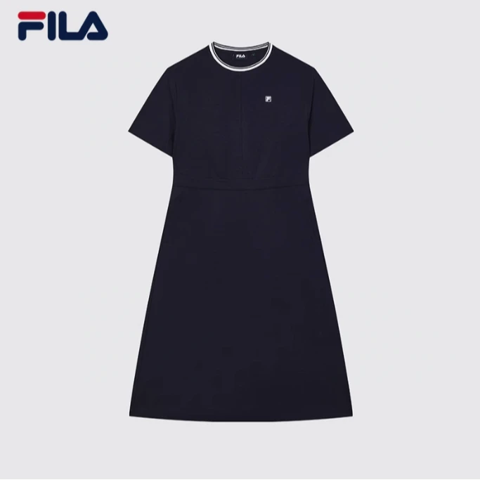 FILA/斐乐女夏款抽绳收腰显瘦简约大气短袖连衣裙F11W434302F