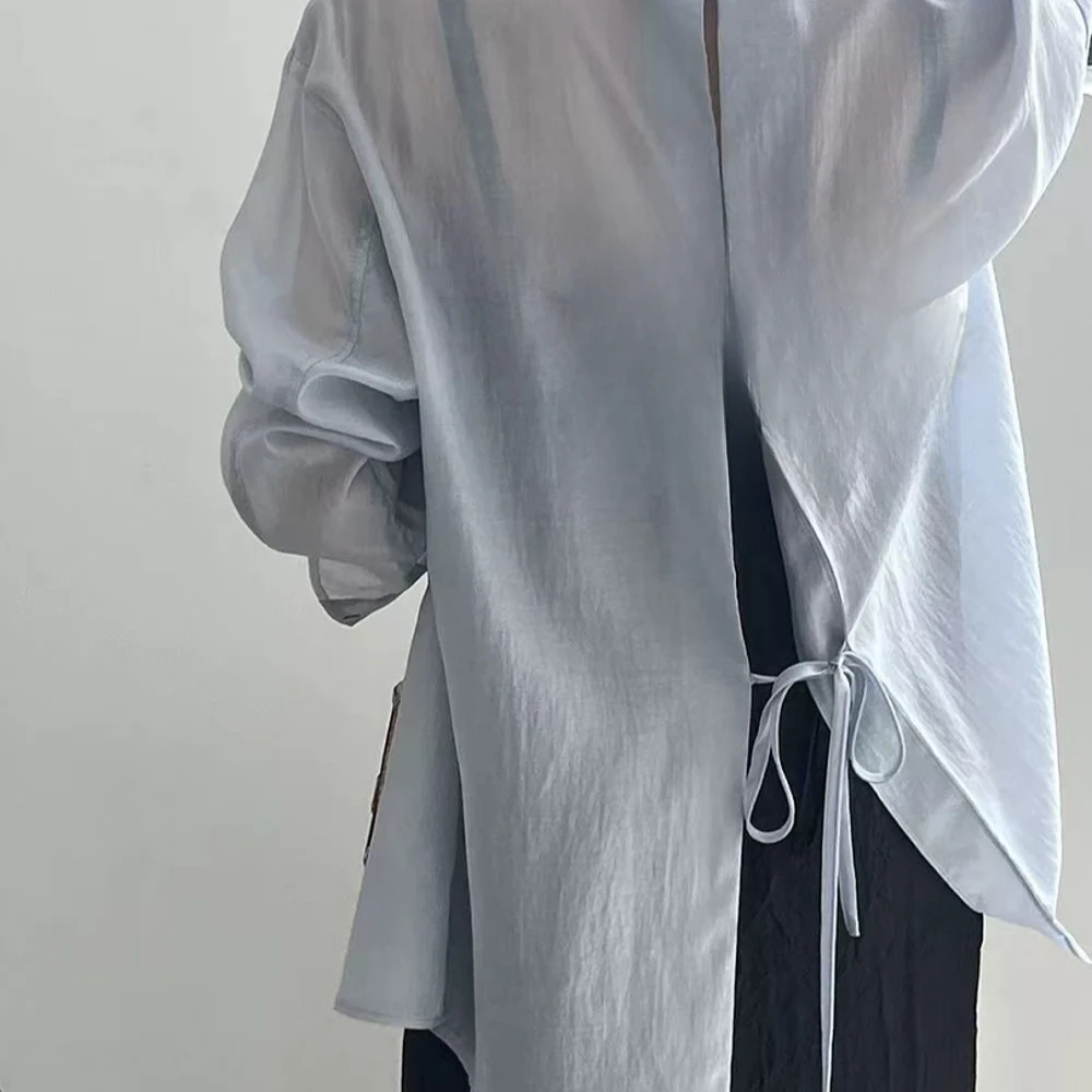 韩版翻领薄款宽松衬衣外套H5713