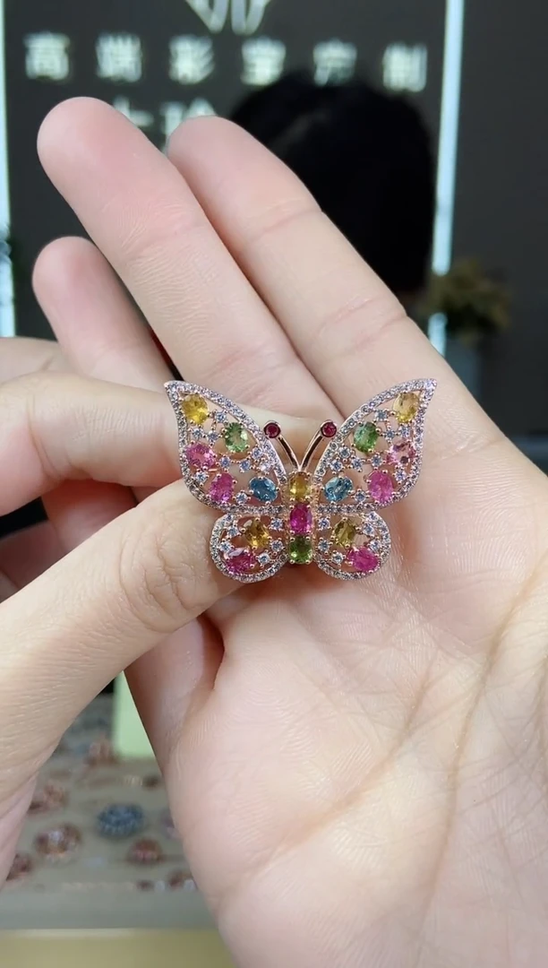 【闪购商品】碧玺胸针银S925镶嵌胸针