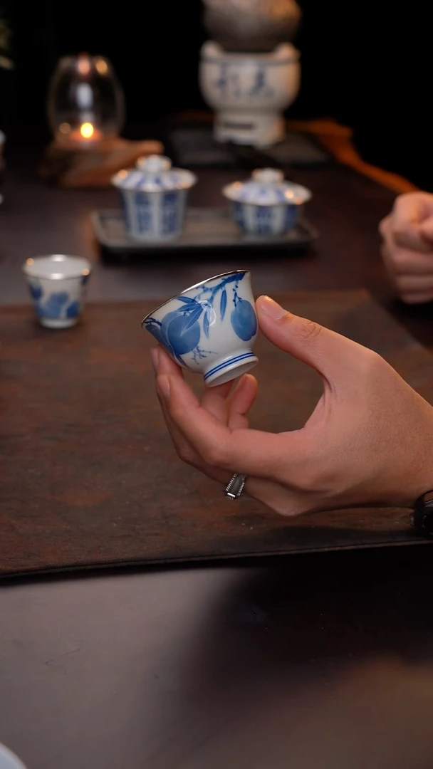 手绘桃子杯包银口