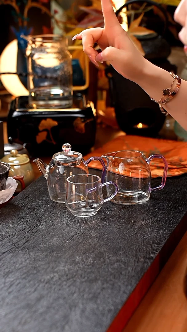 暗香疏影/秦权小泡壶/紫海棠+秦权匀杯/浅紫+水月杯2入/浅紫