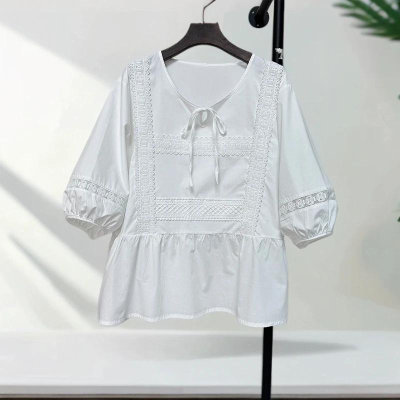 大码女装拼接五分袖衬衫T恤120斤到240斤胖mm遮肚子显瘦洋气减龄