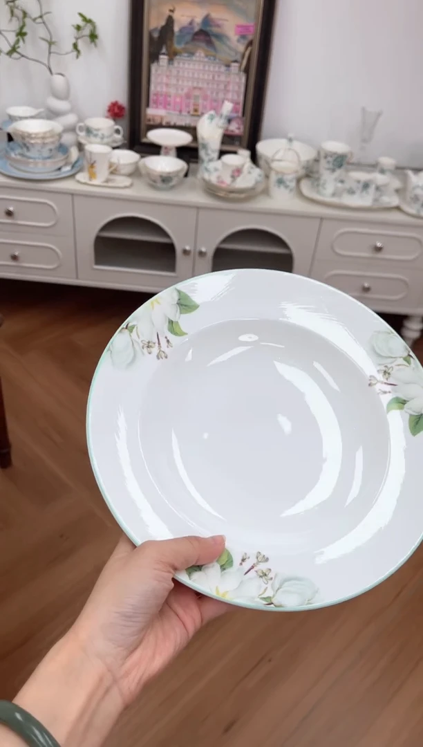 瓷片茶花高骨骨瓷2个9寸盘