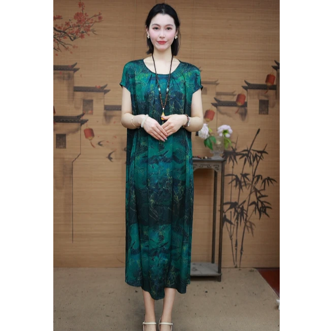 蓝夫人家 · 锦绣山河 女装宽松显瘦连衣裙气质短袖