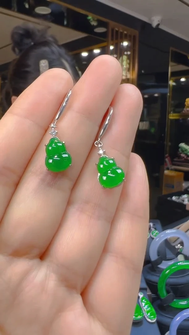 翡翠银S925镶嵌耳饰085（多样性发其一）