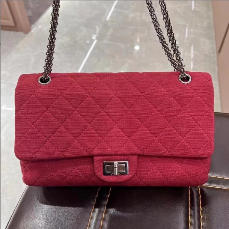 99新 Chanel/香奈儿 2.55做旧银扣树梅红色单肩包链条包