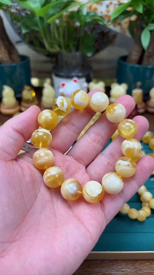 手链蜜蜡未镶嵌【p51】传世臻品 金骨瓷荧光 29.88克 15+mm