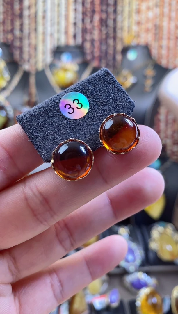 银S925镶嵌琥珀耳饰耳钉