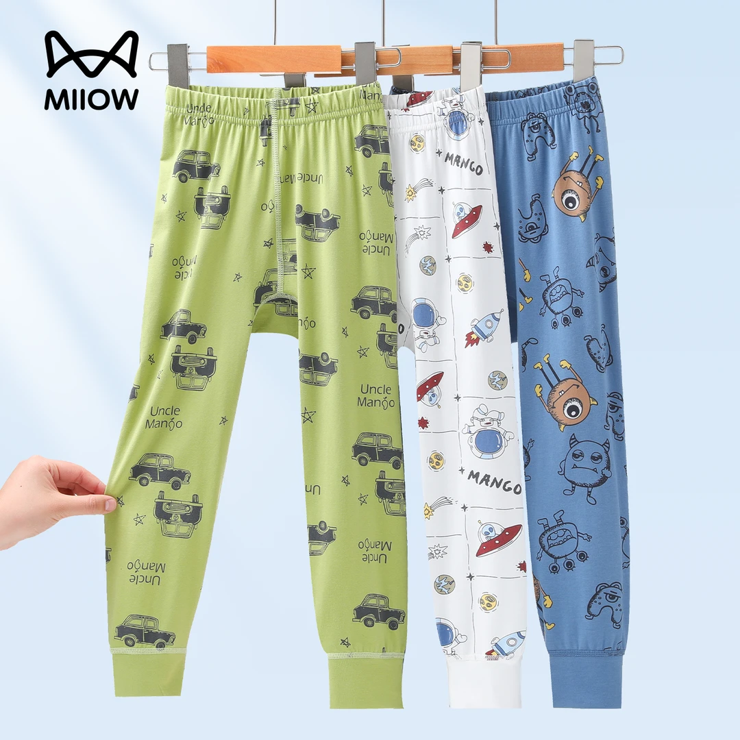 猫人儿童睡裤收口男童秋裤透气线裤青少年衬裤男孩打底裤莫代尔棉