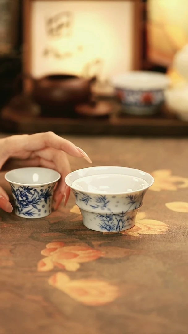 M3012+M3002/陶瓷青花竹子杯+盖碗