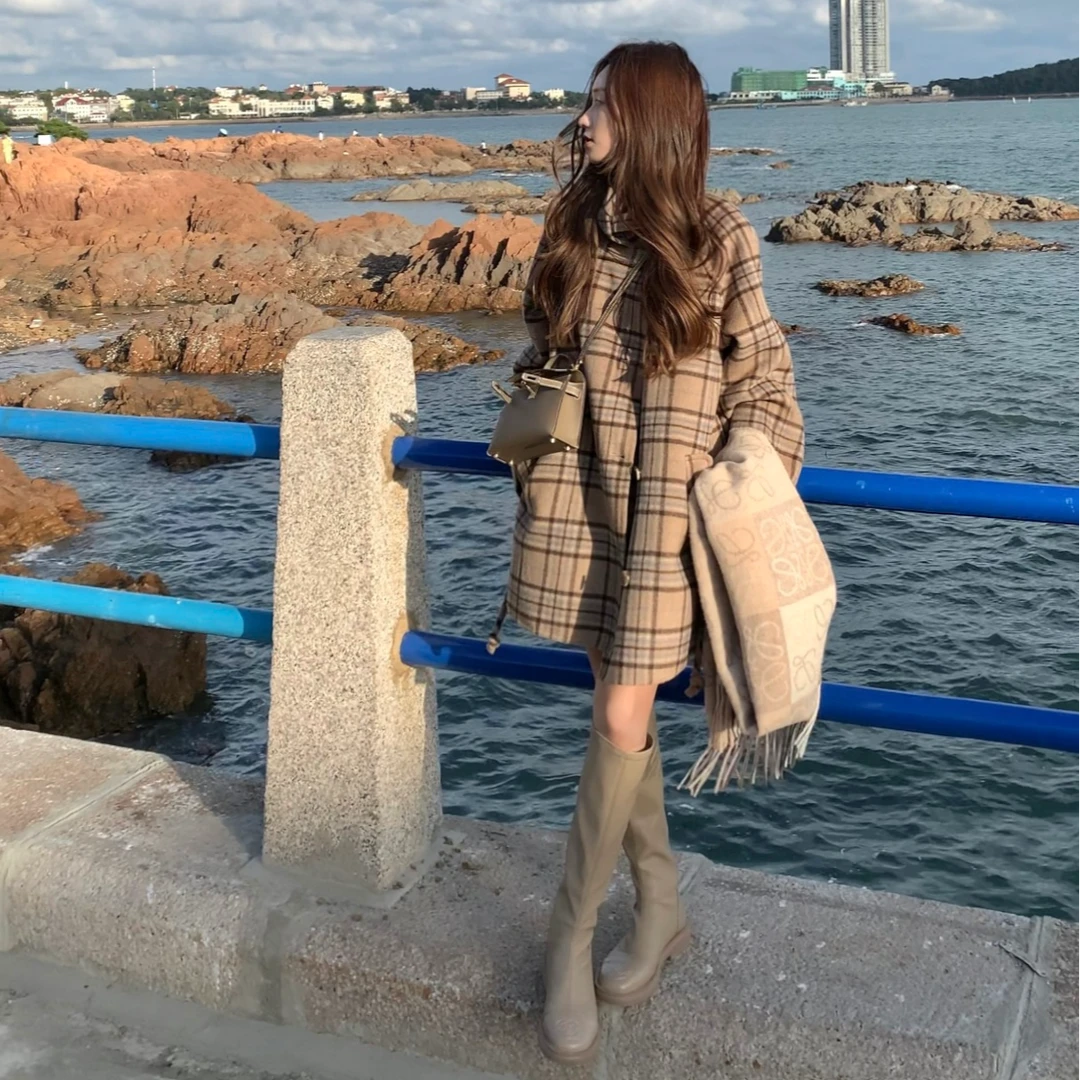 清   林子熙 冰岛蓝纹双面呢子大衣外套女秋冬高级感气质上衣