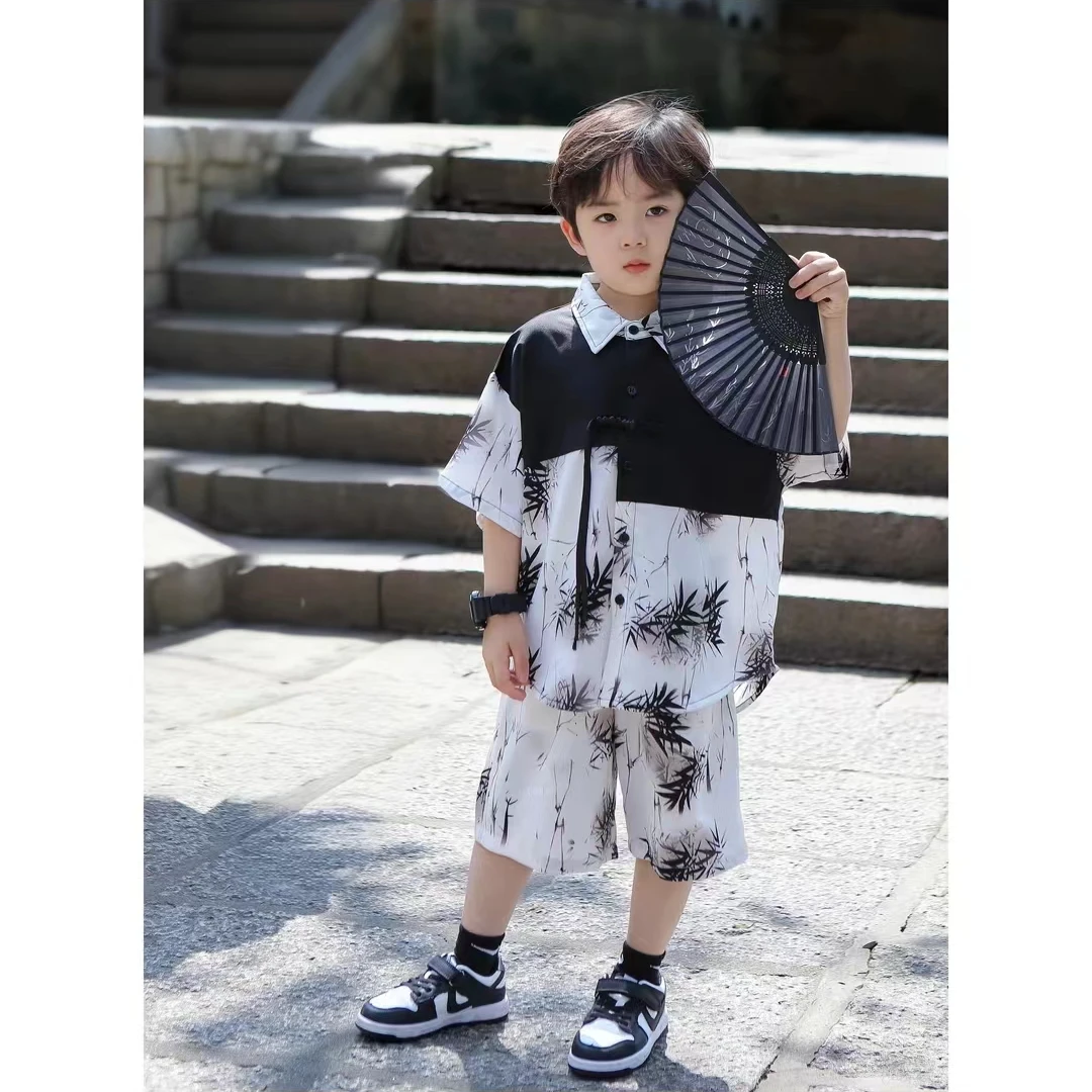 男童夏装唐装套装2025新款潮儿童短袖汉服中国风男孩古装夏季炸街