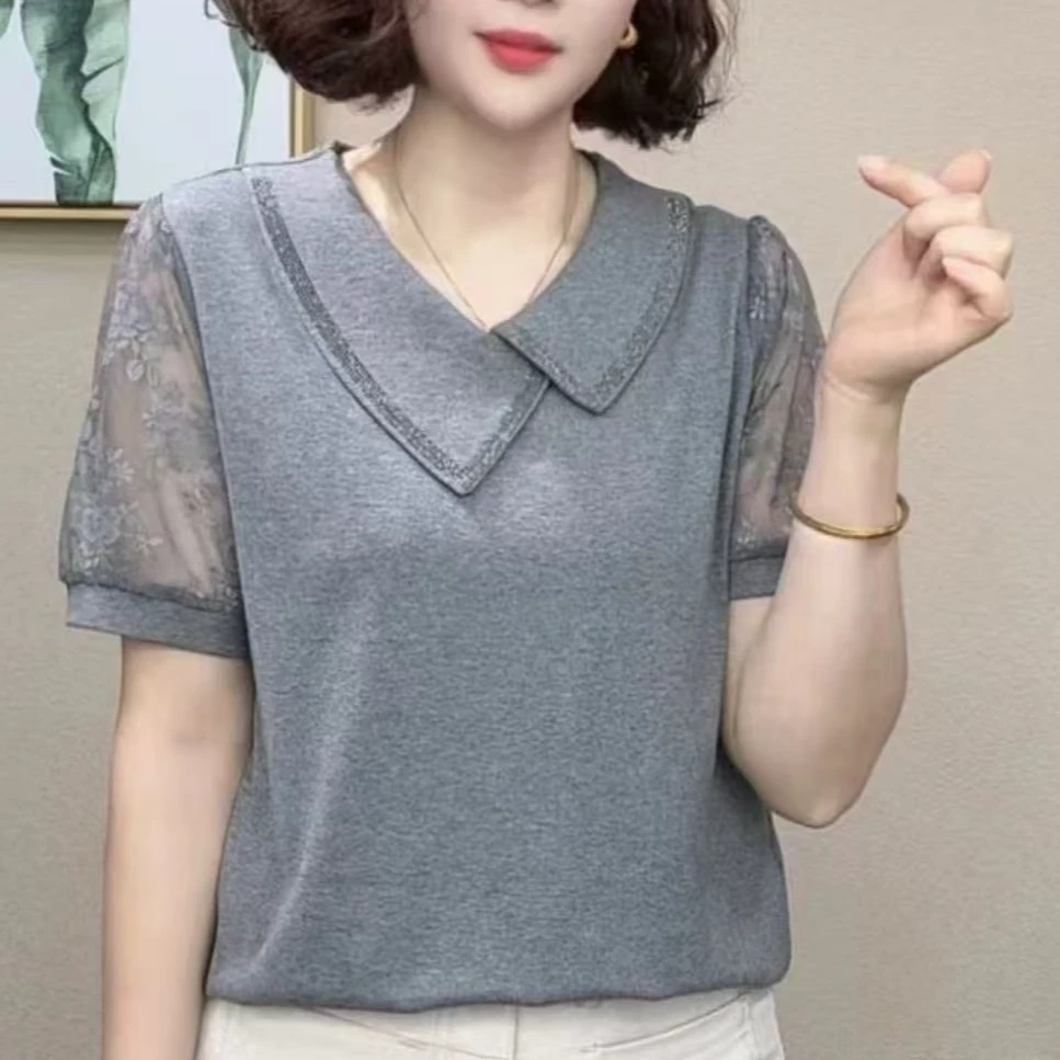 2025新款时尚洋气百搭女士减龄显瘦气质短袖女T恤宽松蕾丝上衣