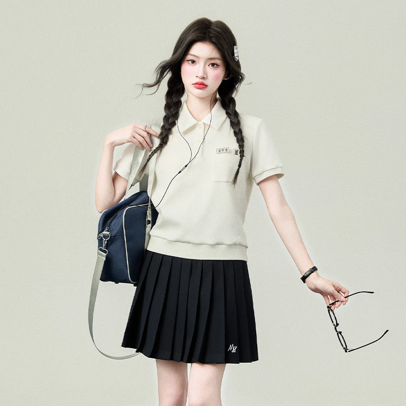 花铃太太【保川寺学园】原创学院风polo衫夏日收腰短袖校供感上衣