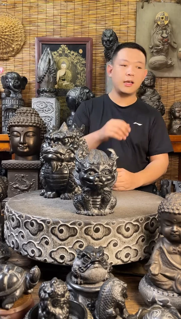 石材20带角Q版麒麟天然青石雕刻