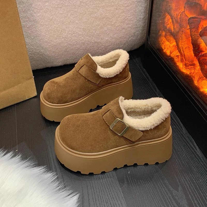 加绒厚底勃肯鞋女2025冬新款学院风加绒保暖一脚蹬毛毛鞋百搭棉鞋