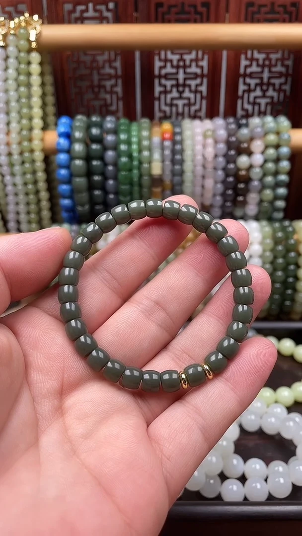 未镶嵌手串和田玉青玉沙枣青直切手串