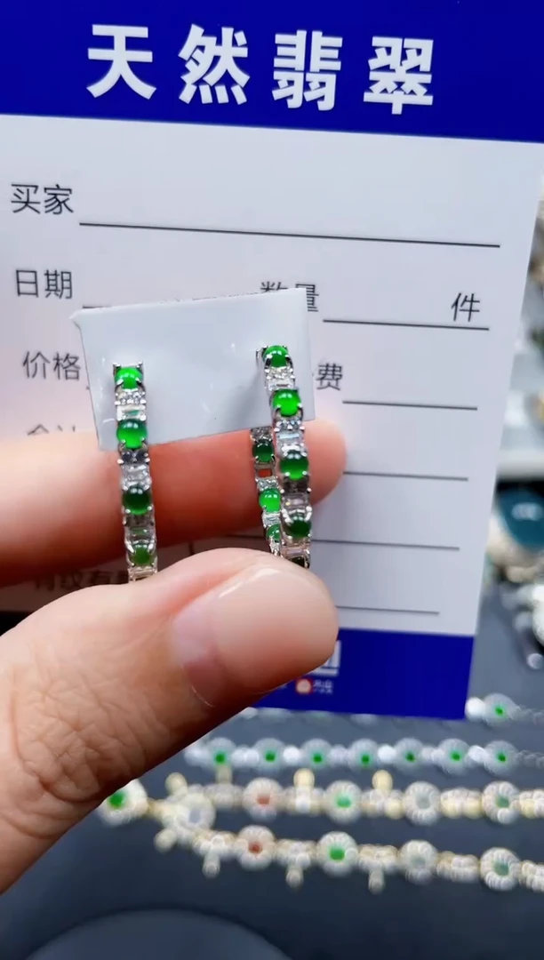 翡翠银S925镶嵌耳饰164