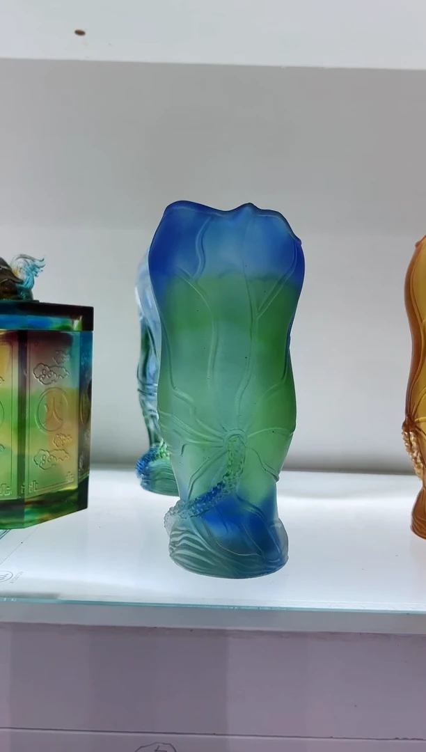 琉璃手工艺品古法琉璃荷叶花瓶