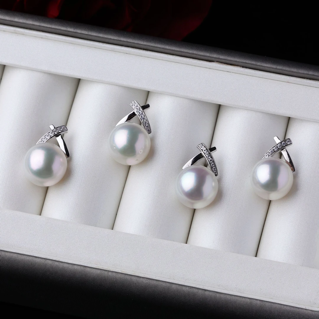 澳白珍珠耳钉耳环10-13mm时尚简约风S925银XX款*多样性发一对