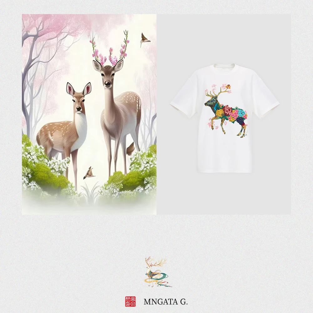 MNGATA G.宫小妍【一鹿生花】刺绣新中式中国风夏季上衣短袖X280596