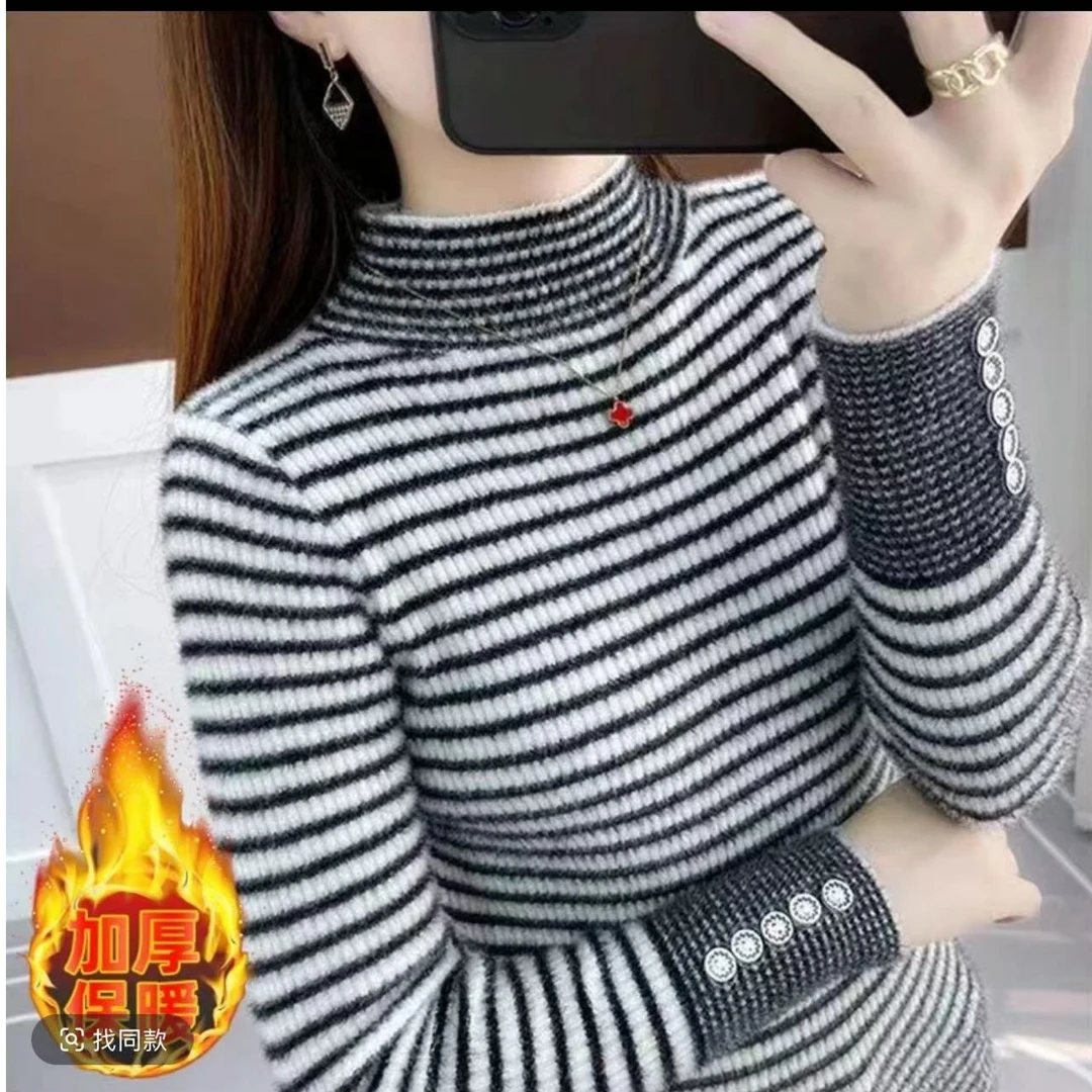 559#【衣长60】毛衣女冬季加厚加绒打底衫秋冬内搭半高领上衣