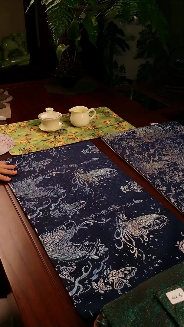 【蝴蝶蓝定位双面】中国风干泡织锦茶席33*65