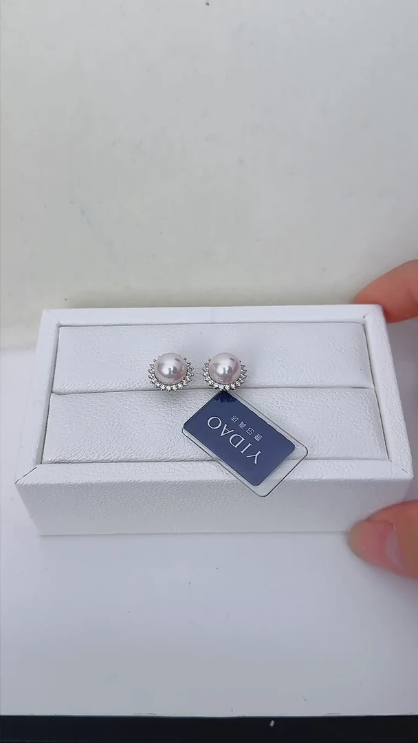 银S925镶嵌海水珍珠耳饰akoya耳饰8-8.5