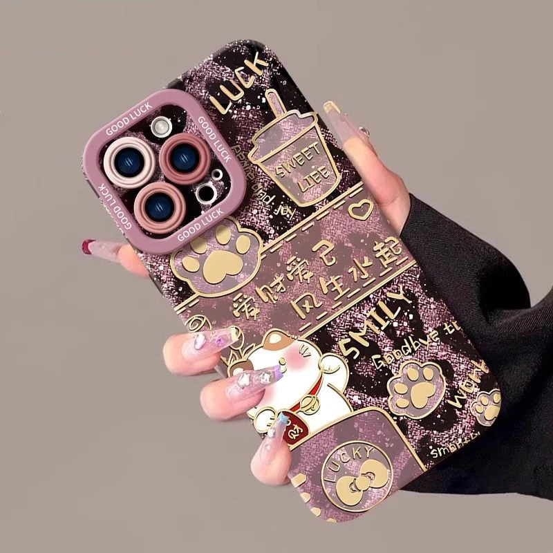 可爱招财猫适用iPhone16ProMax手机壳15苹果14创意13防摔12/11新