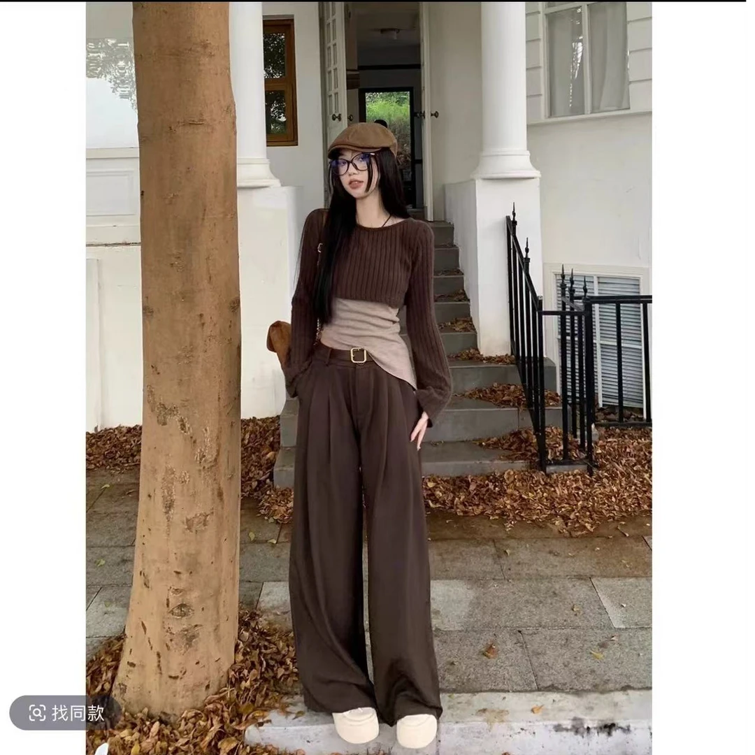 2024新款早春美式遮肉显瘦休闲百搭三件套宽松阔腿长袖真三件套