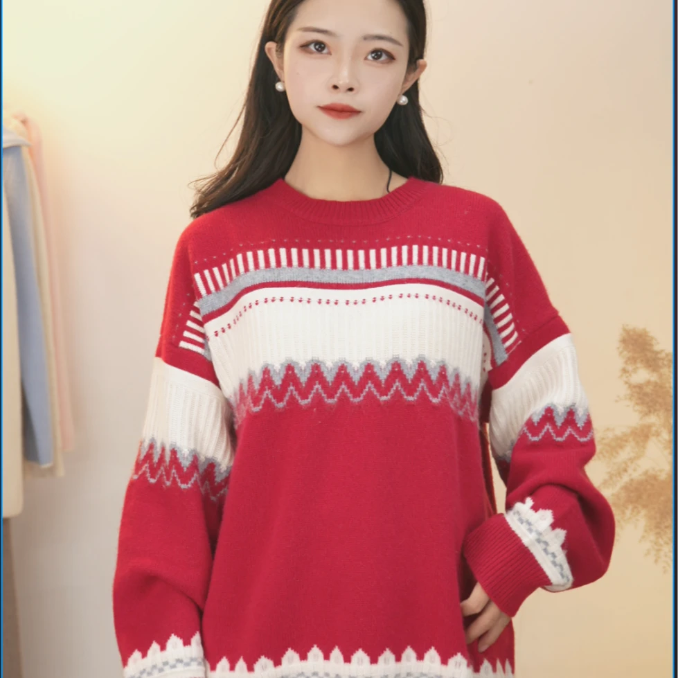 新年福利款 重达500克 拼色女士秋冬加厚款100%纯山羊绒衫毛衣