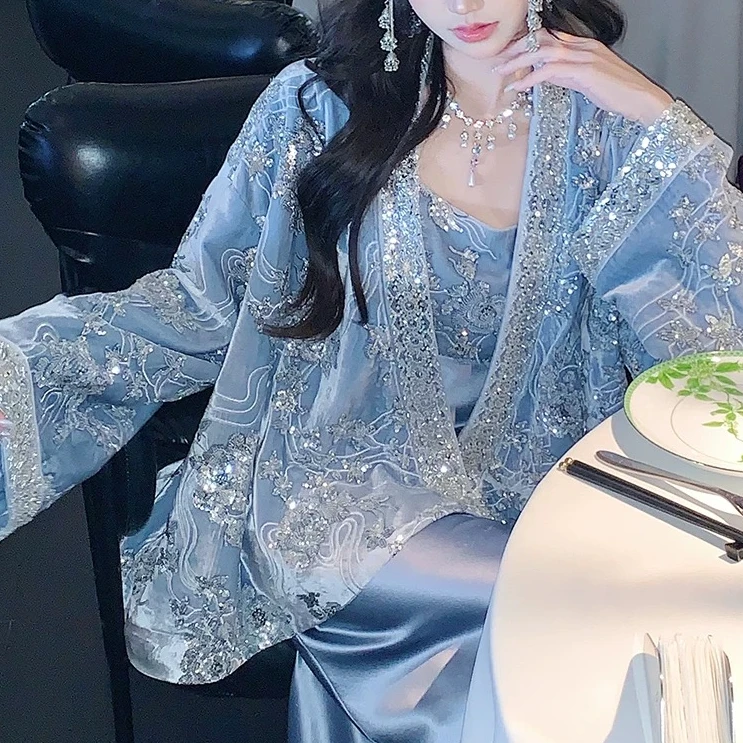 【梵月清梦】LL真丝丝绒新中式女春季新款时尚刺绣重工丝绒套装