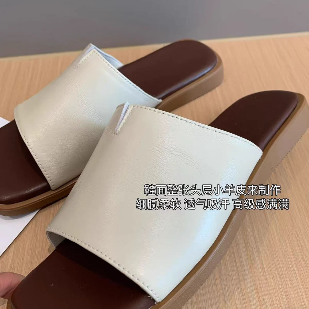 1 头层小羊皮夏季必入款方头平底拖鞋
