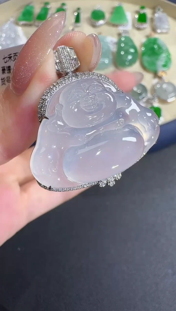 翡翠18K金镶嵌吊坠(不含链)【源头工厂】钻石镶嵌
