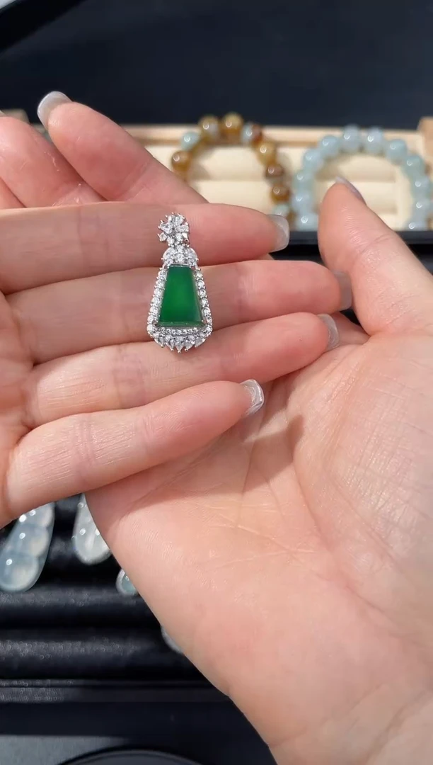 吊坠(不含链)银S925镶嵌翡翠久甜翡翠珠宝天然A货翡翠