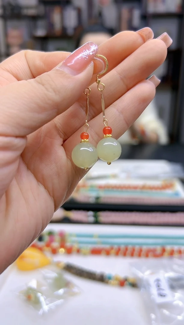 【闪购商品】和田玉耳饰14K金镶嵌E702