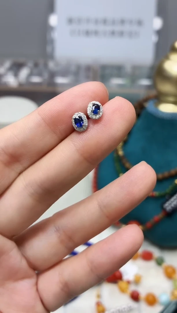 耳饰蓝宝石银S925镶嵌345BJ1213产品一个（多样性）