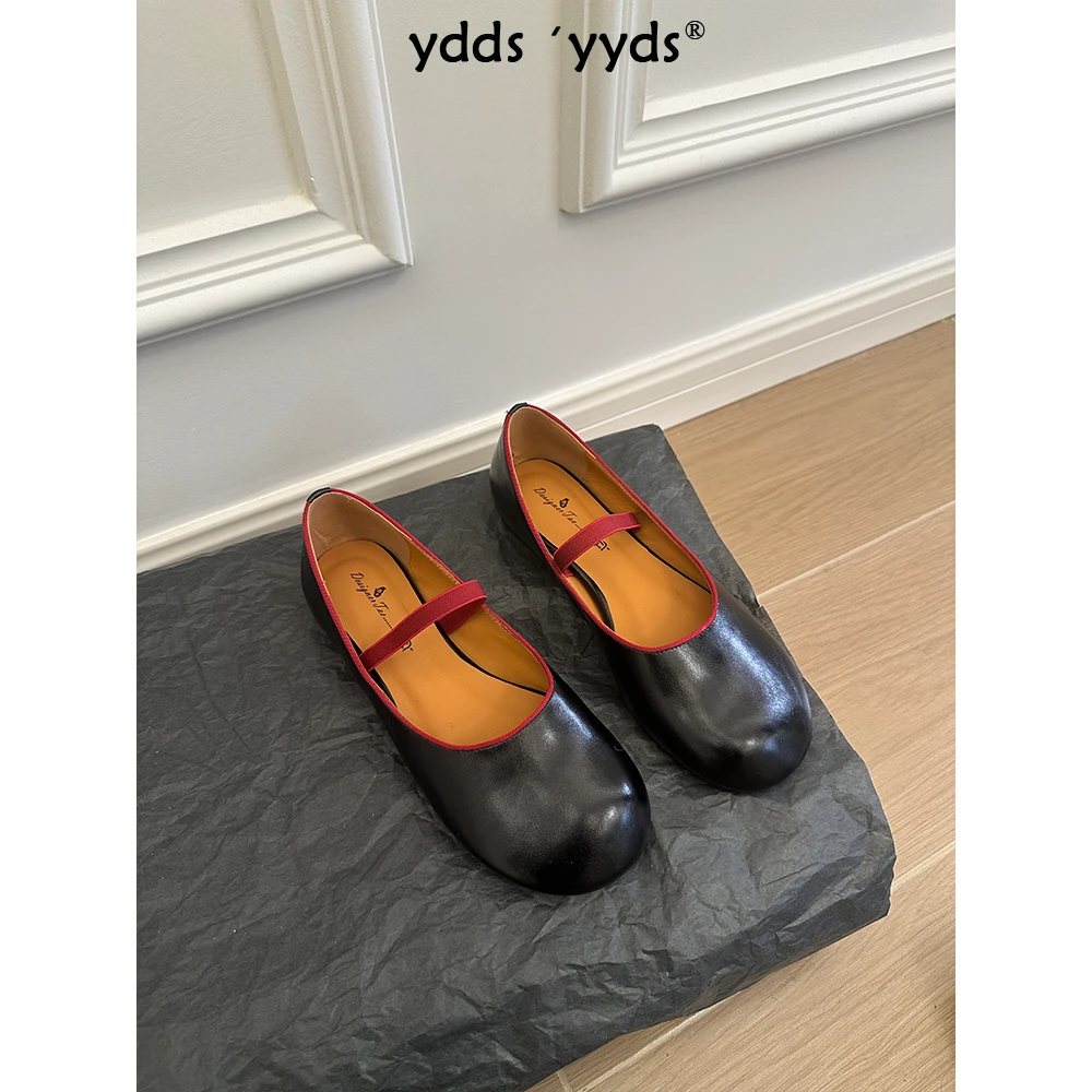 YDD/25春季新款小众设计时尚简约百搭小圆头平底小皮鞋/5305