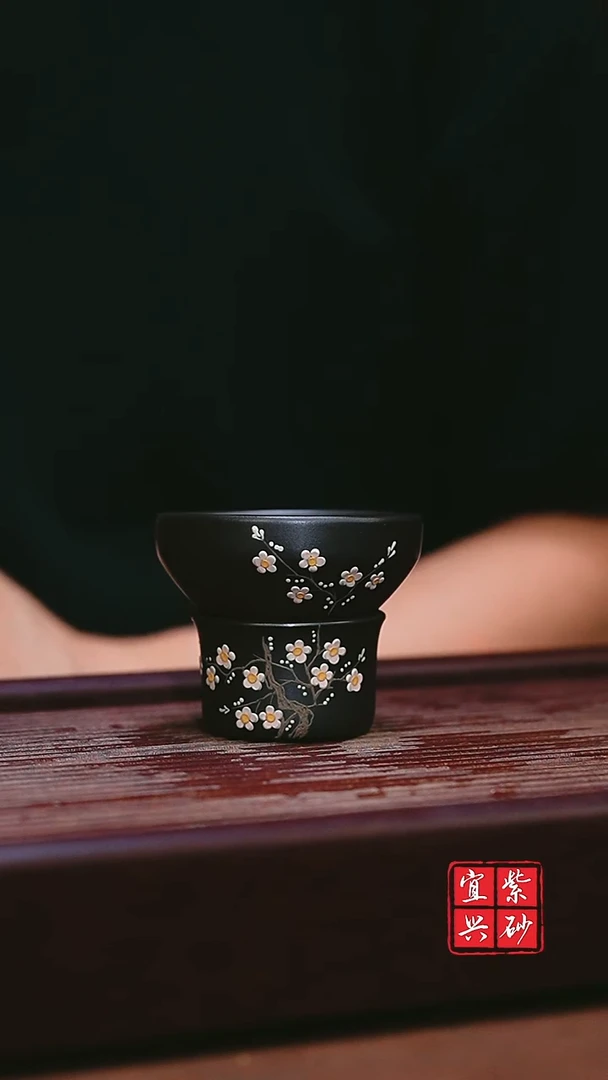 紫砂摆件 宜兴原矿紫砂   石磺梅花茶漏