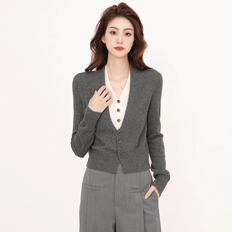 哥弟阿玛施正品毛衣毛针织衫气质短款针织修身假两件针织衫毛衣女