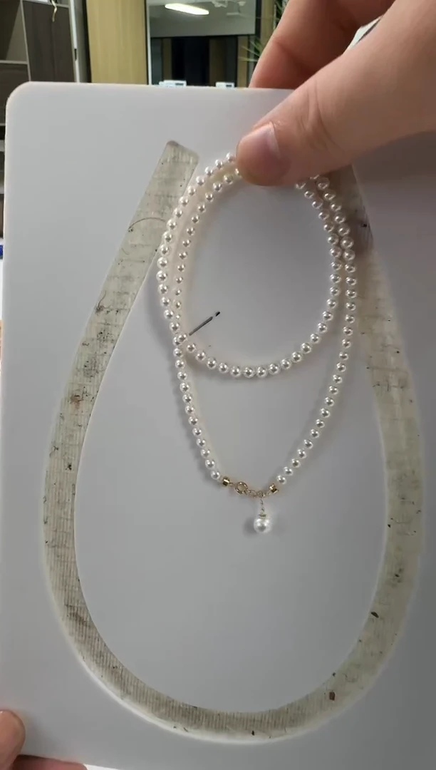 淡水珍珠18K金镶嵌项链3-4mm（金尾链）