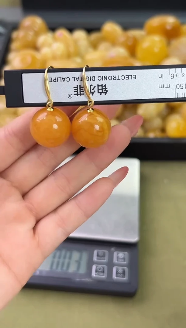 裸石琥珀未镶嵌琥珀蜜蜡耳坠